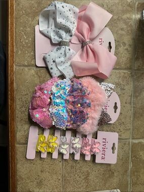 Riviera Pink, White & Yellow Girls' Sequin, Bow & Butterfly Hair Clip Set